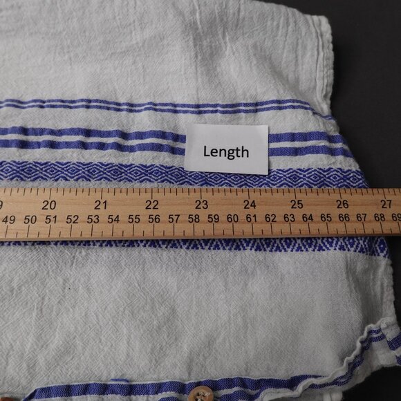 Womens Top Small Blue White Sheer Woven Coastal Cool Artsy Boho Oversized - Picture 10 of 11